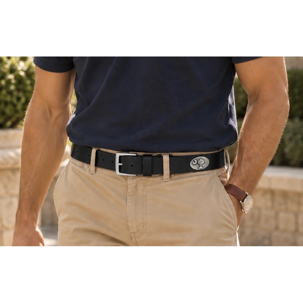 Danbury Mens Black Top Grain Leather South Carolina Palmetto Moon Belt Size 36